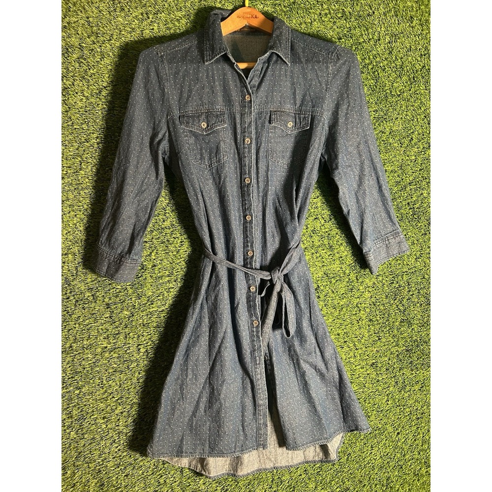 Vintage Outback Red Denim Dress Women's Size Large Button Up Long Sleeve Tie Wai